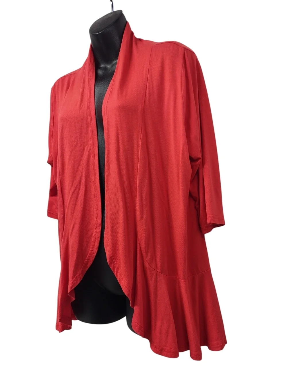 Zeagoo Red Open Front Cardigan Size L 3/4 Sleeve Hi-Low Hem Rayon Spandex NWOT